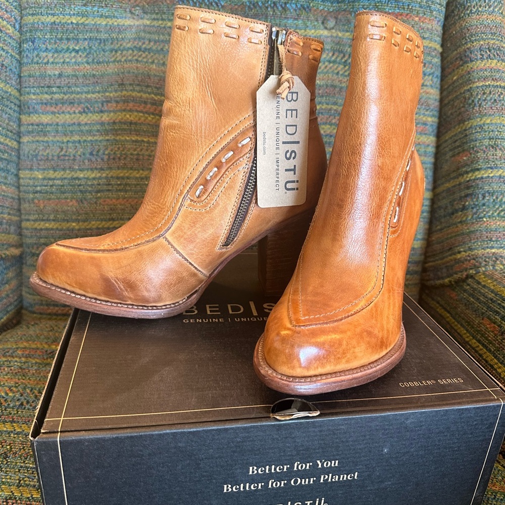 BED|STU Women's Brown Leather Heeled Boots